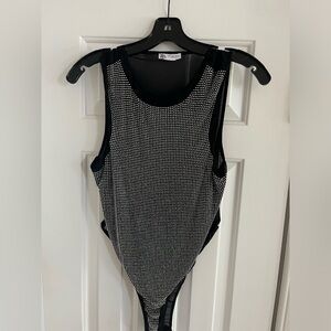 Zara studded mesh thong bodysuit L